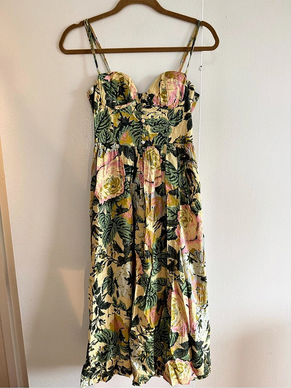 Olivaceous - Tropical Floral Midi Dress; size small